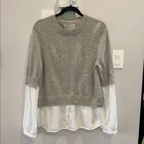 BROCHU WALKER Ebele Layered Crew Sweater In Sterling With White Shirting - Picture 12 of 12
